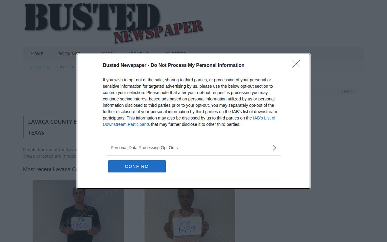 Busted Newspaper Lavaca County secondary booking publication interface