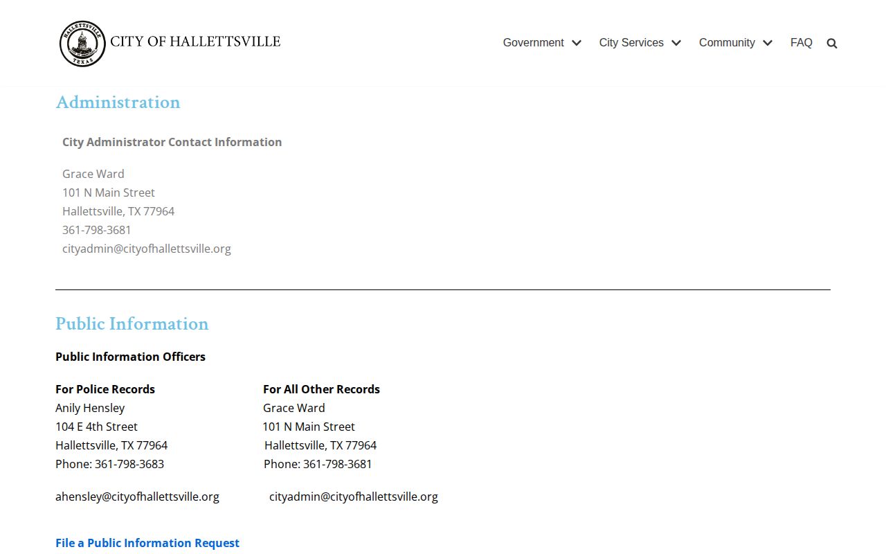 Lavaca County Hallettsville Police Department public-information contact record source