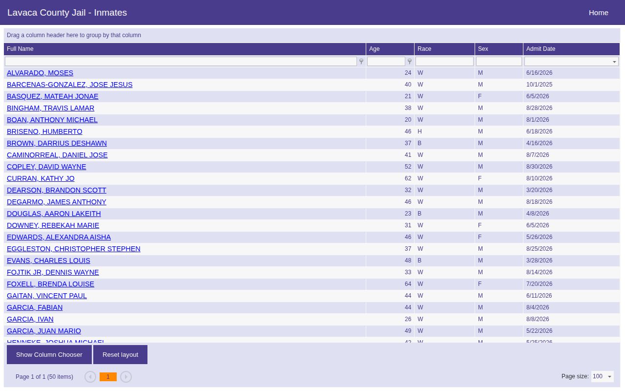 Lavaca County official inmate roster for current custody and booking records