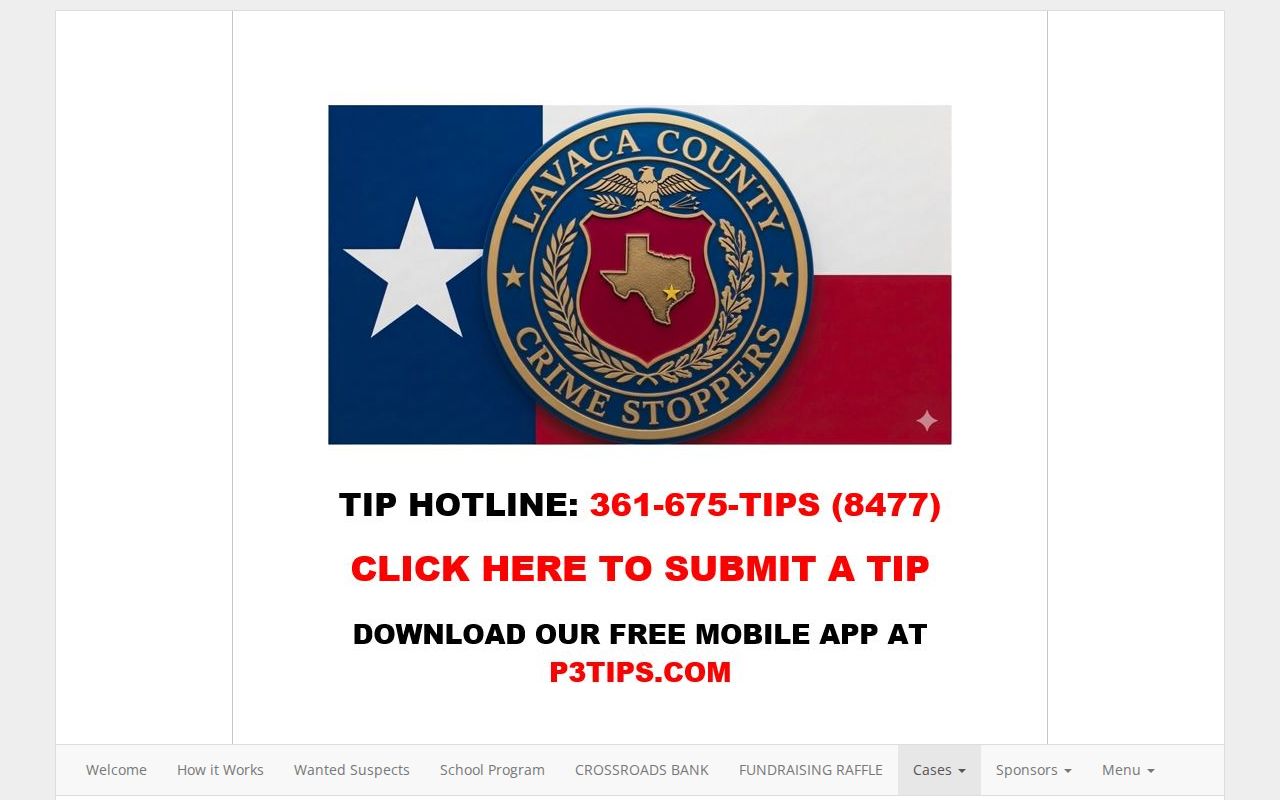 Lavaca County Crime Stoppers unsolved case tip resource