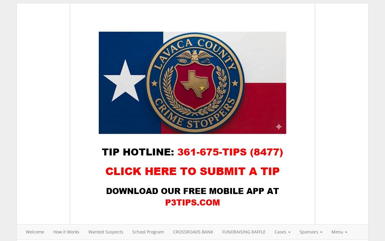 Lavaca County Crime Stoppers wanted-information and tip resource