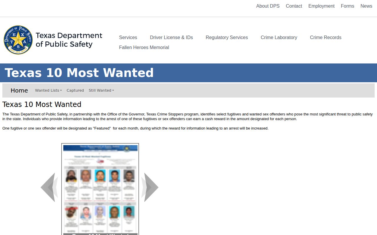 Texas DPS statewide most wanted notice source for Lavaca County checks