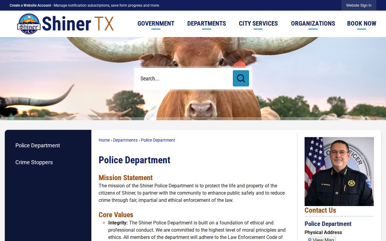 Lavaca County Shiner Police Department official contact and record source